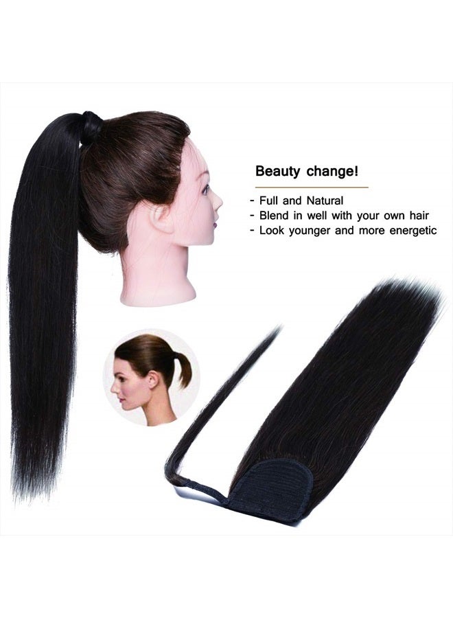 SEGO Ponytail Extension Human Hair Pony Tails Hair Extensions Wrap Around Ponytail Hair Extensions 100% Real Remy Hair With Magic Paste Long Straight For Women 20 Inch 95g #02 Dark Brown - Image 4