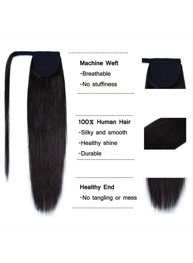 SEGO Ponytail Extension Human Hair Pony Tails Hair Extensions Wrap Around Ponytail Hair Extensions 100% Real Remy Hair With Magic Paste Long Straight For Women 20 Inch 95g #02 Dark Brown - Image 2