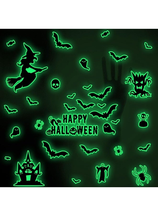 ECVV Halloween Green Skull Bat Wall Stickers Glow-In-The-Dark Bats Scary Wall Decals Luminous Halloween Scary Wall Stickers Removable Window Clings For Scary Halloween Theme Party - Image 1