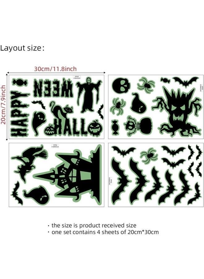 ECVV Halloween Green Skull Bat Wall Stickers Glow-In-The-Dark Bats Scary Wall Decals Luminous Halloween Scary Wall Stickers Removable Window Clings For Scary Halloween Theme Party - Image 4