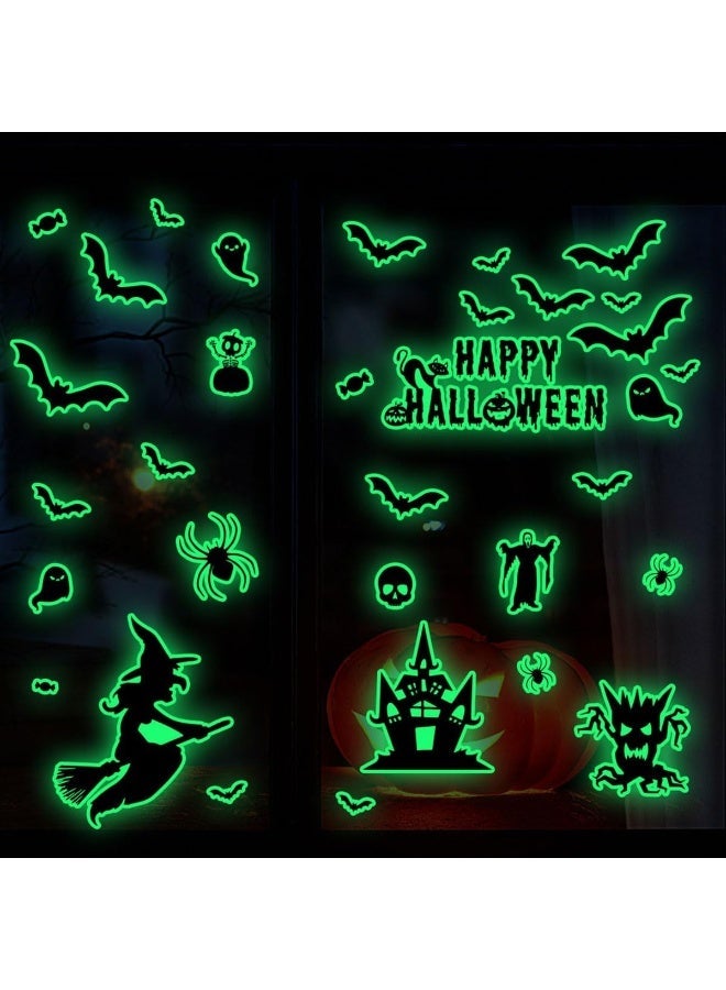ECVV Halloween Green Skull Bat Wall Stickers Glow-In-The-Dark Bats Scary Wall Decals Luminous Halloween Scary Wall Stickers Removable Window Clings For Scary Halloween Theme Party - Image 3