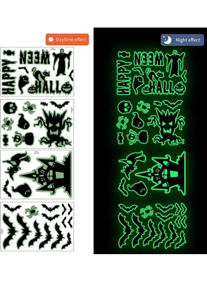 ECVV Halloween Green Skull Bat Wall Stickers Glow-In-The-Dark Bats Scary Wall Decals Luminous Halloween Scary Wall Stickers Removable Window Clings For Scary Halloween Theme Party - Image 2