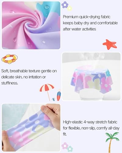 Yhnslsf Baby Girl Swimsuit 6-9 Months Infant Baby Girl Bathing Suit 9-12 Months Long Sleeve Colorful Floral Ruffle One-Piece Zipper Baby Rash Guard Swim Suit with Hat Summer Beach Essentials Swimwear - Image 5
