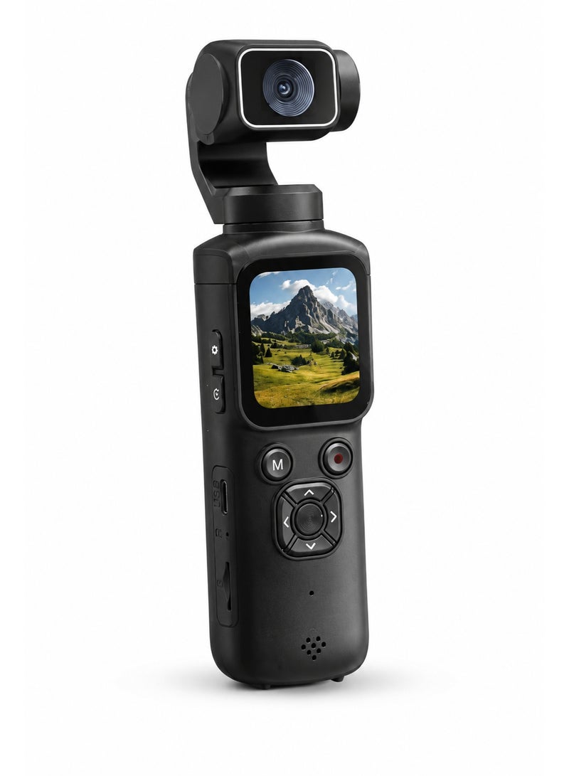 4K Pocket Gimbal Camera with 330° Rotation, AI Face Tracking, Wi-Fi and Touch Screen for Vlogging and Travel, Black - Image 1