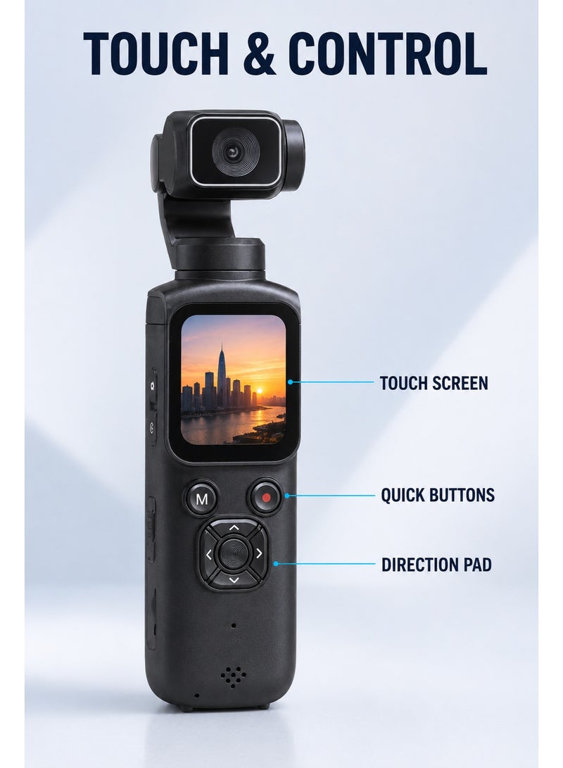 4K Pocket Gimbal Camera with 330° Rotation, AI Face Tracking, Wi-Fi and Touch Screen for Vlogging and Travel, Black - Image 5