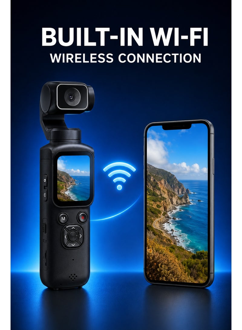 4K Pocket Gimbal Camera with 330° Rotation, AI Face Tracking, Wi-Fi and Touch Screen for Vlogging and Travel, Black - Image 4