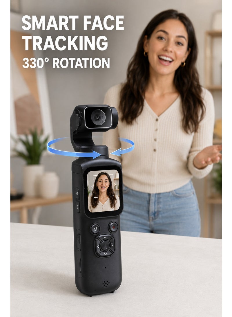 4K Pocket Gimbal Camera with 330° Rotation, AI Face Tracking, Wi-Fi and Touch Screen for Vlogging and Travel, Black - Image 3