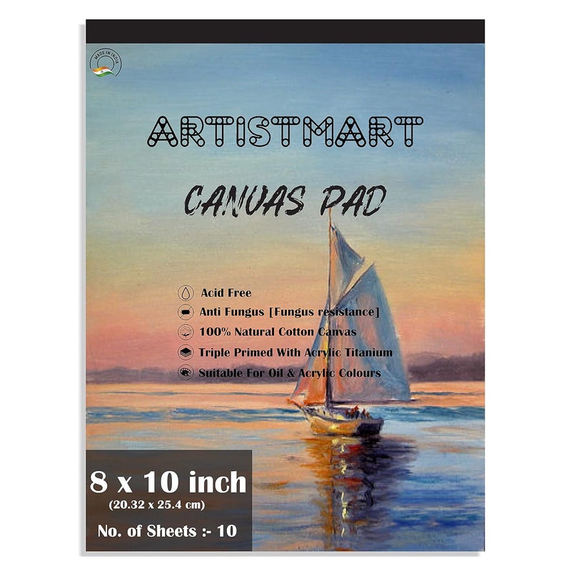 ARTISTMART ARTISTMART Natural Cotton Primed Canvas Pad 10 Sheets White 8 x 10 Inch 