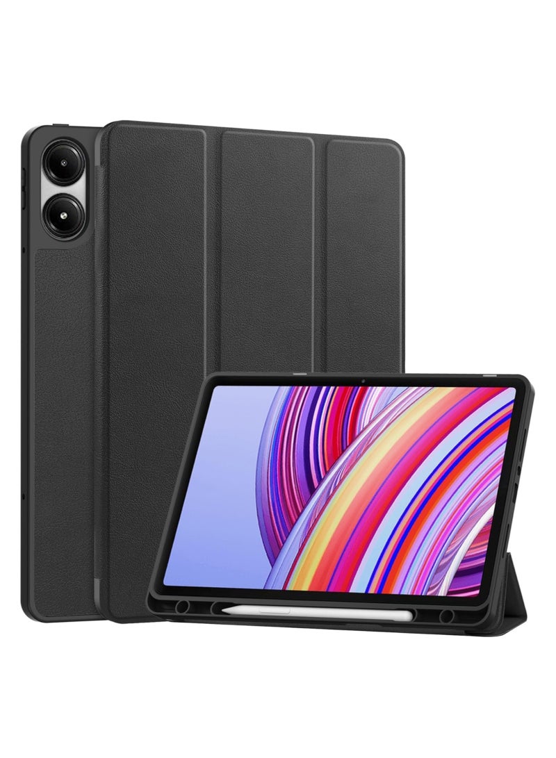 Case Cover Smart Tablet Case Compatible with Xiaomi Redmi Pad Pro 12.1Inch Smart Cover with Pencil Holder Tri-Fold Back Shell Slim Stand Shockproof TPU Cover Redmi Pad Pro/Xiaomi Poco Pad (Black) - Image 1