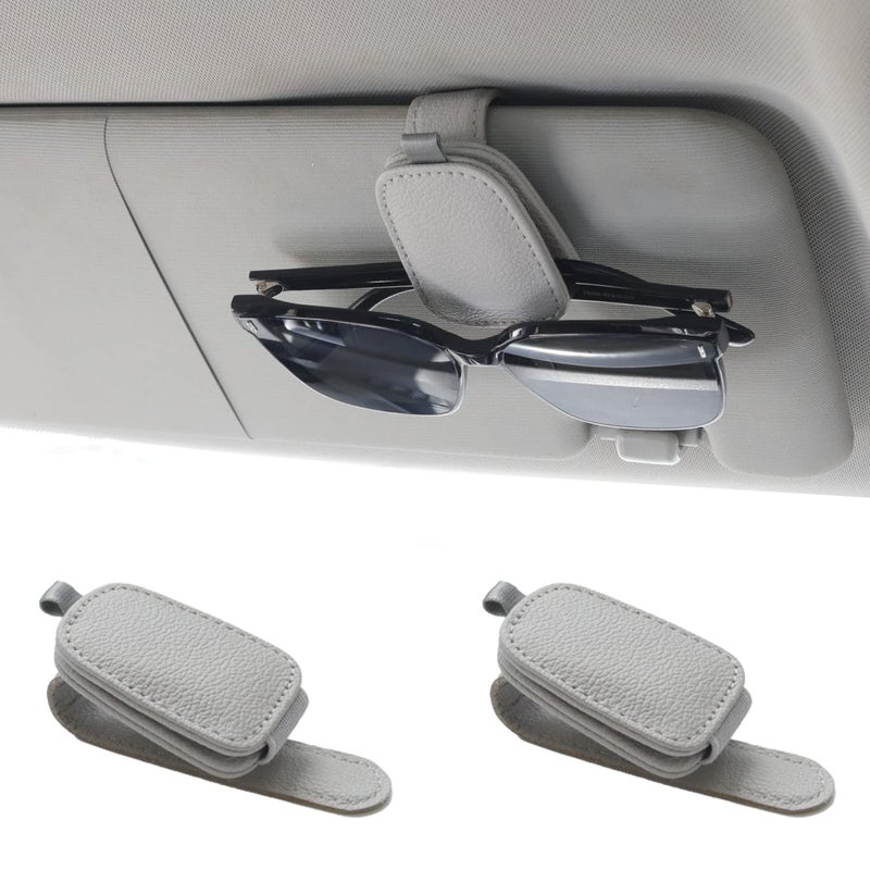 Yuoyar Sunglass Holder for Car, Magnetic Leather Sunglasses Holder and Ticket Card Clip, Car Visor Accessories, 2 Packs (Silver Grey) - Image 1