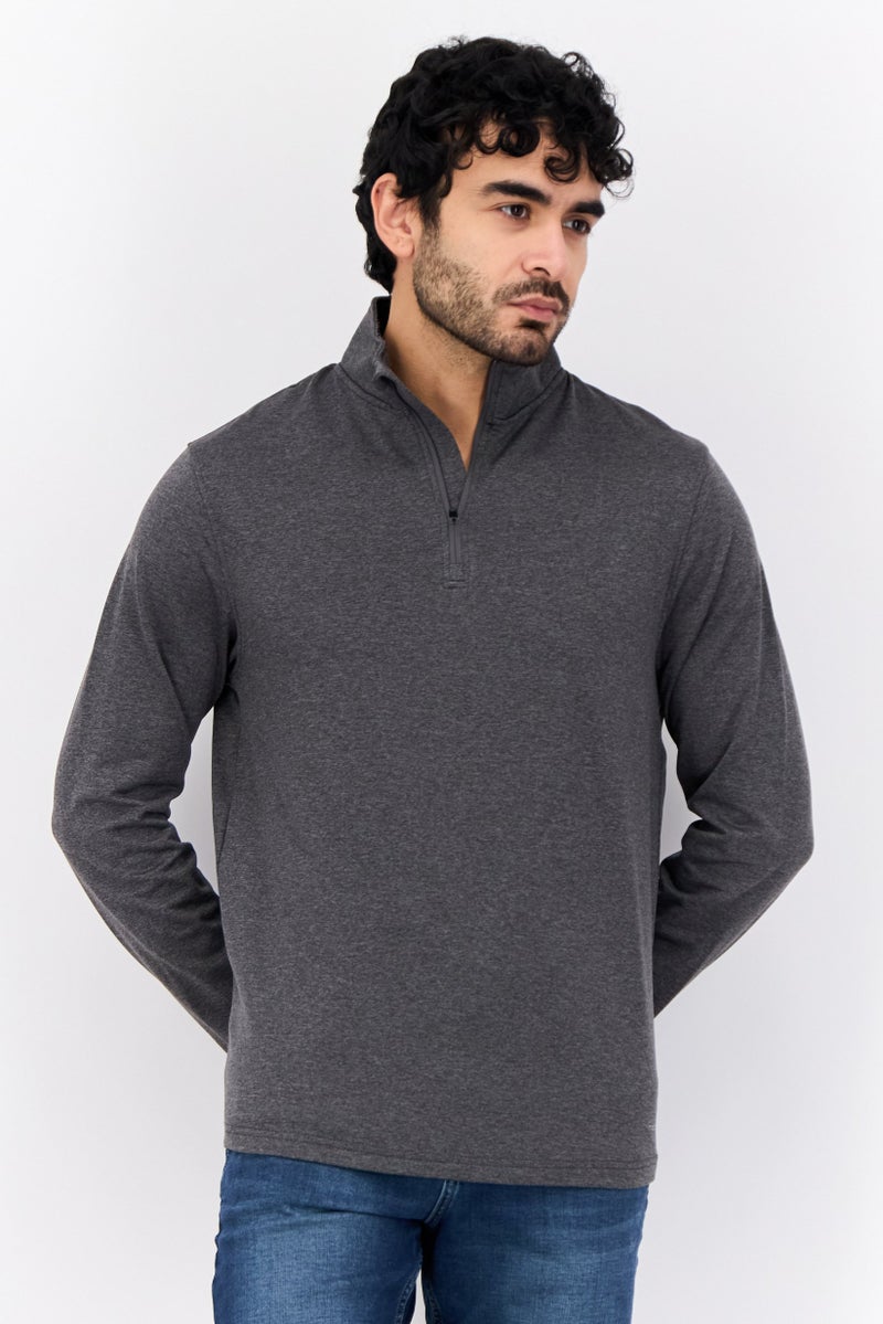 MOTION سويت شيرت رجالي بأكمام طويلة وياقة مرتفعة، رمادي فحمي - Image 1