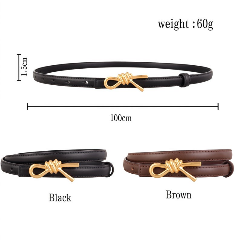 eartif Skinny Leather Belt with Gold Bow Knot Buckle, Black, Dress Belt for Women (Brown) - Image 5