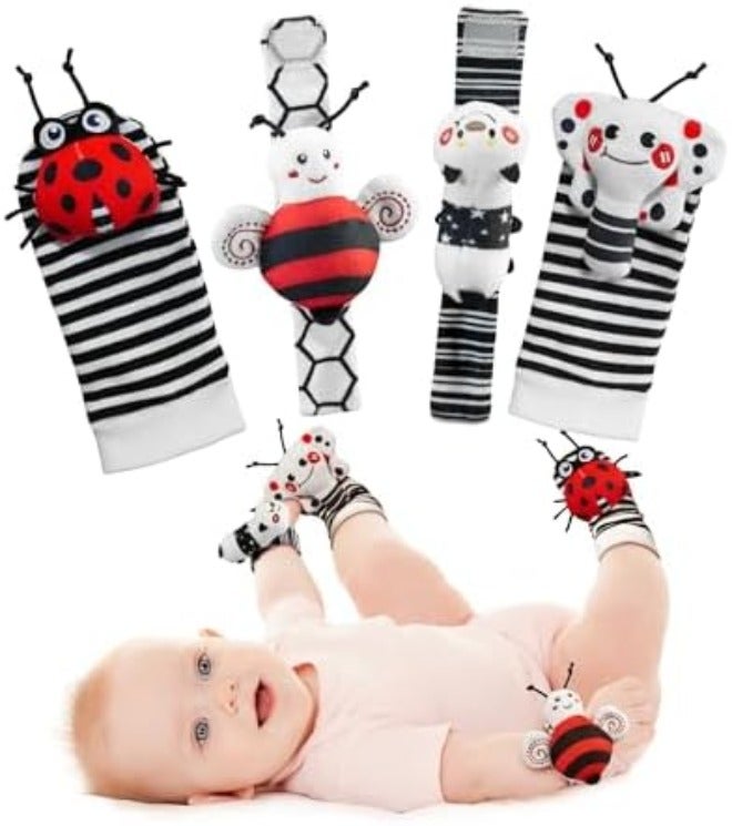 Infinno Baby Wrist Rattle Socks and Foot Finder Set - Perfect Shower Gift for Newborns, Garden Bug  Series - Image 2