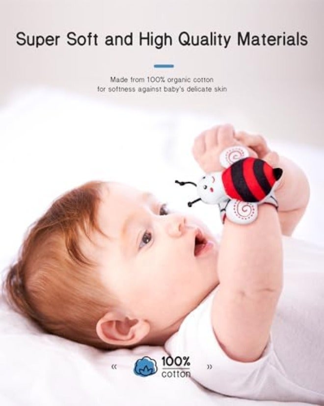Infinno Baby Wrist Rattle Socks and Foot Finder Set - Perfect Shower Gift for Newborns, Garden Bug  Series - Image 3