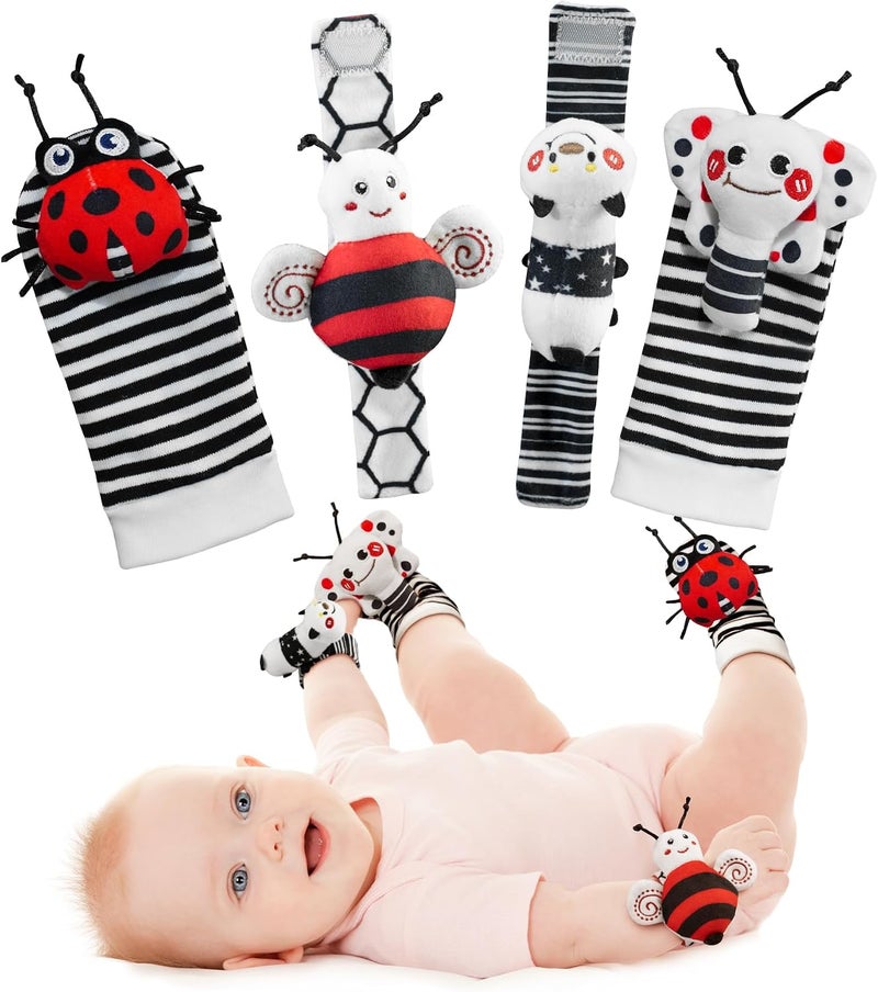 Infinno Baby Wrist Rattle Socks and Foot Finder Set - Perfect Shower Gift for Newborns, Garden Bug  Series - Image 1
