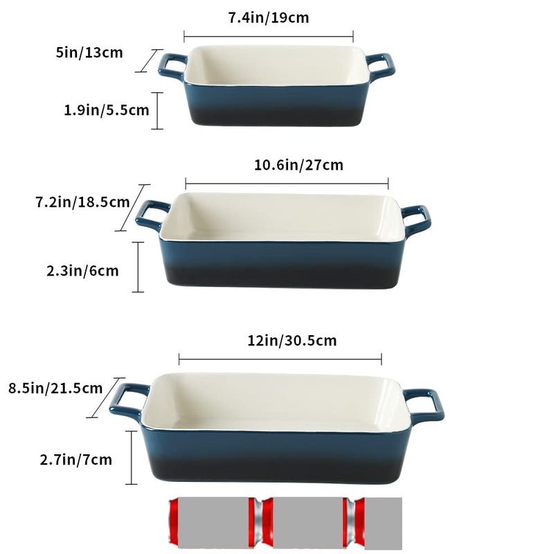 KOOV Bakeware Set, Ceramic Baking Dish, Rectangular Baking Pans Set, Casserole Dish for Cooking, Cake Dinner, Kitchen, Wrapping Upgrade, 12 x 8.5 Inches, 3-Piece (Gradient Blue) - Image 3