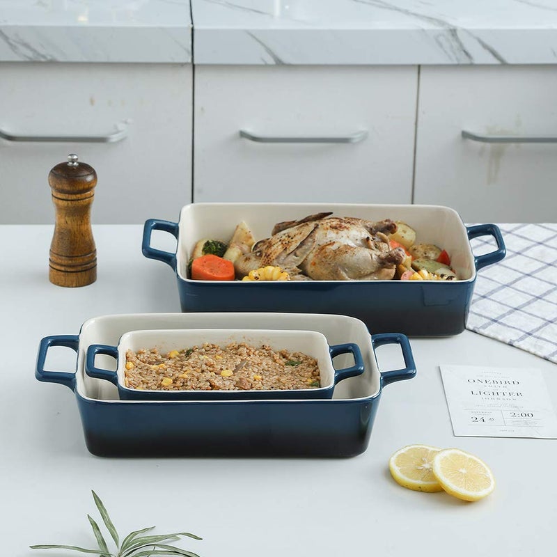 KOOV Bakeware Set, Ceramic Baking Dish, Rectangular Baking Pans Set, Casserole Dish for Cooking, Cake Dinner, Kitchen, Wrapping Upgrade, 12 x 8.5 Inches, 3-Piece (Gradient Blue) - Image 4