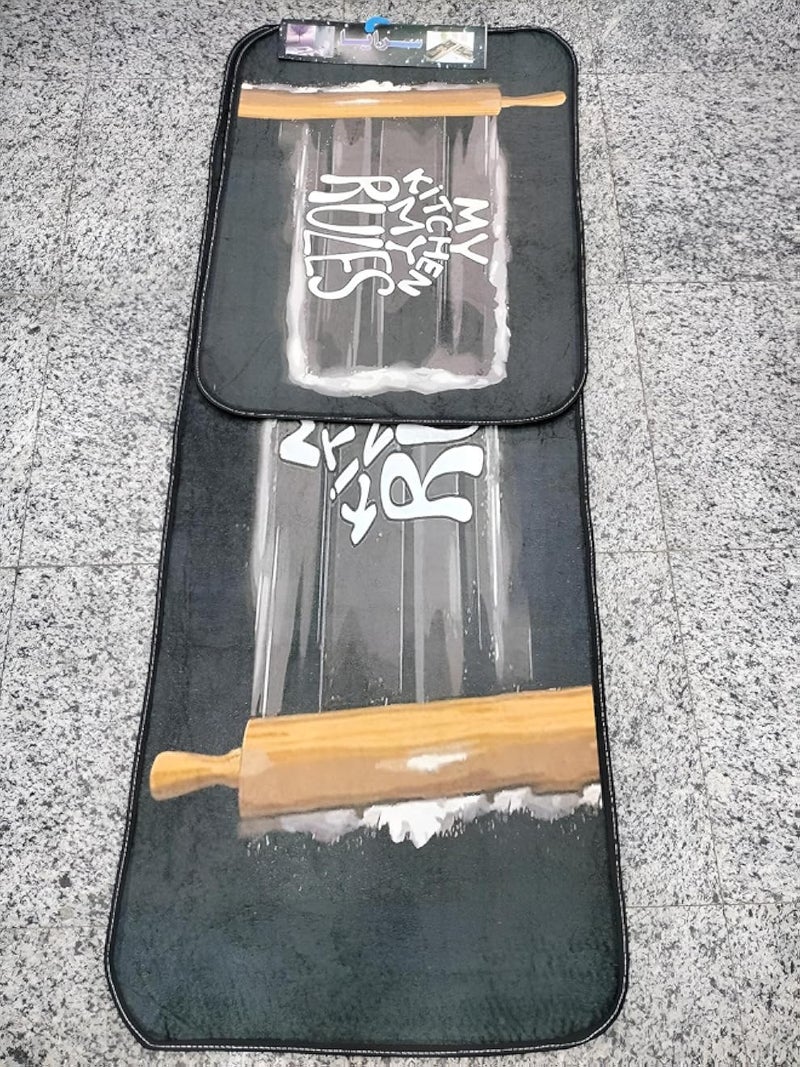Water-Resistant Kitchen - Two-piece mat set (140x55cm and 55x7cm) with a dot design, absorbs water quickly, dries fast, and protects surfaces from moisture and spills effectively.