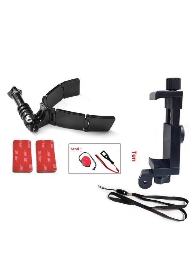 Generic Digital Computer Sports Camera Accessories - Lens Hood For Gopro Hero 4 3 3 2 1 - Prevents Light Leakage Lens Flare-Color:Hinge Type Helmet Chin Bracket (including 2 Pieces Of Glue) + Mobile Phone Clip + Lanyard (bag) - Image 1