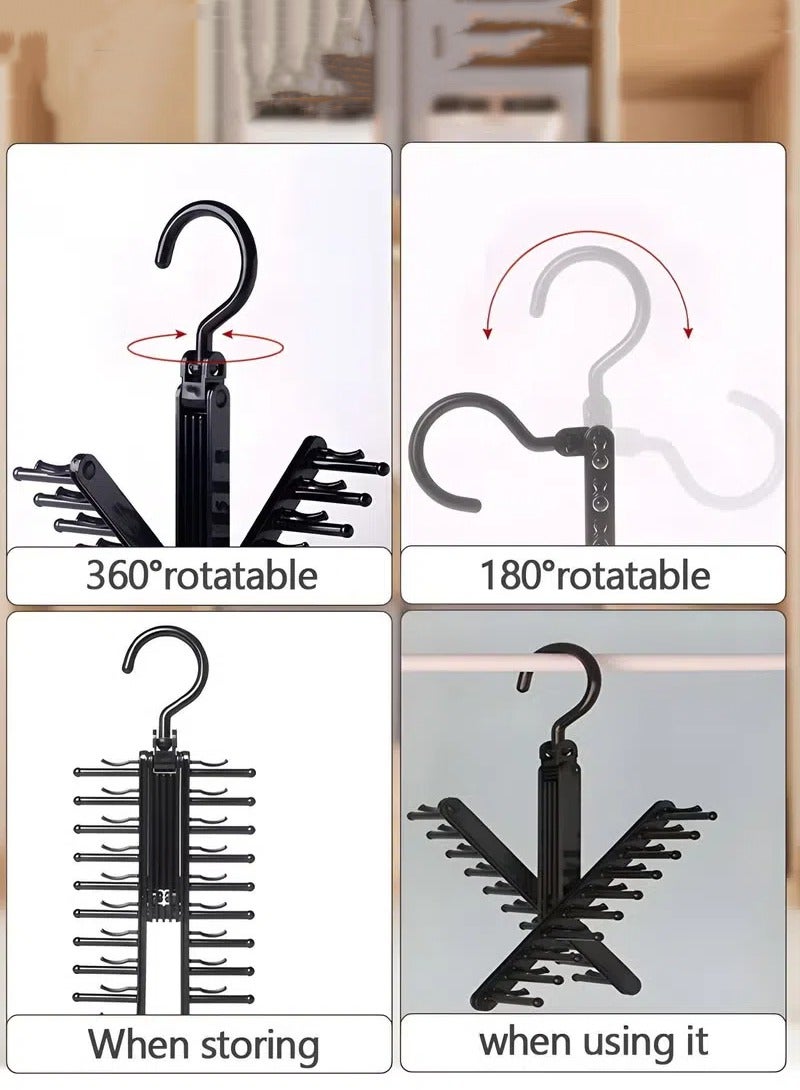 2-Pack 360 Degree Rotating 20-Hook Closet Organizer Hanger | Black Multi-Use Storage Rack for Belts, Ties, Shawls, Scarves & Accessories | Rotatable Wall/Hanging Hook Rack  - Image 3
