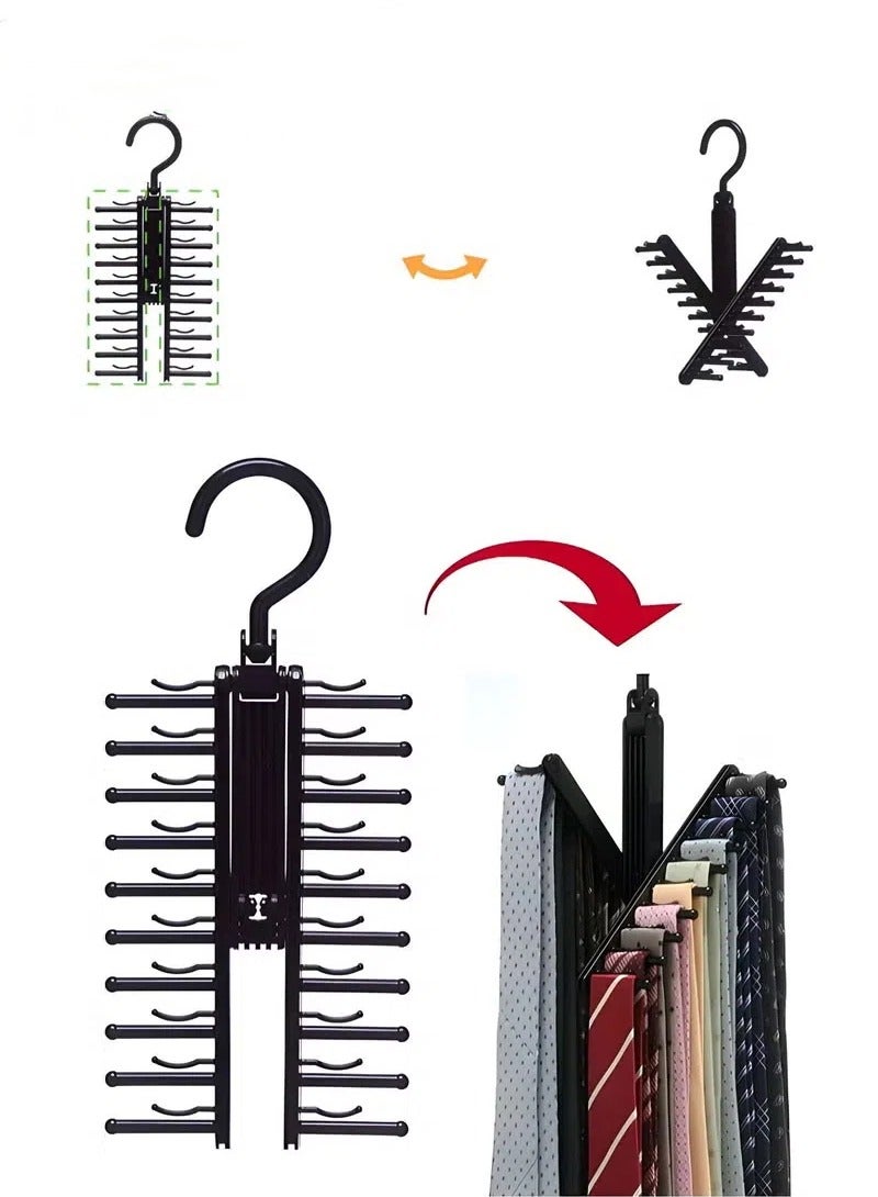 2-Pack 360 Degree Rotating 20-Hook Closet Organizer Hanger | Black Multi-Use Storage Rack for Belts, Ties, Shawls, Scarves & Accessories | Rotatable Wall/Hanging Hook Rack  - Image 4