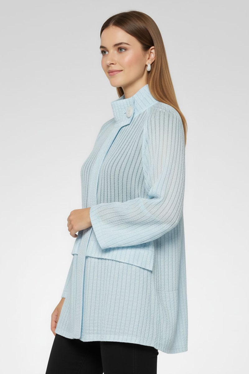 armani Emporio Armani Women Spread Collar Long Sleeves Textured Blouse, Light Blue - Image 3