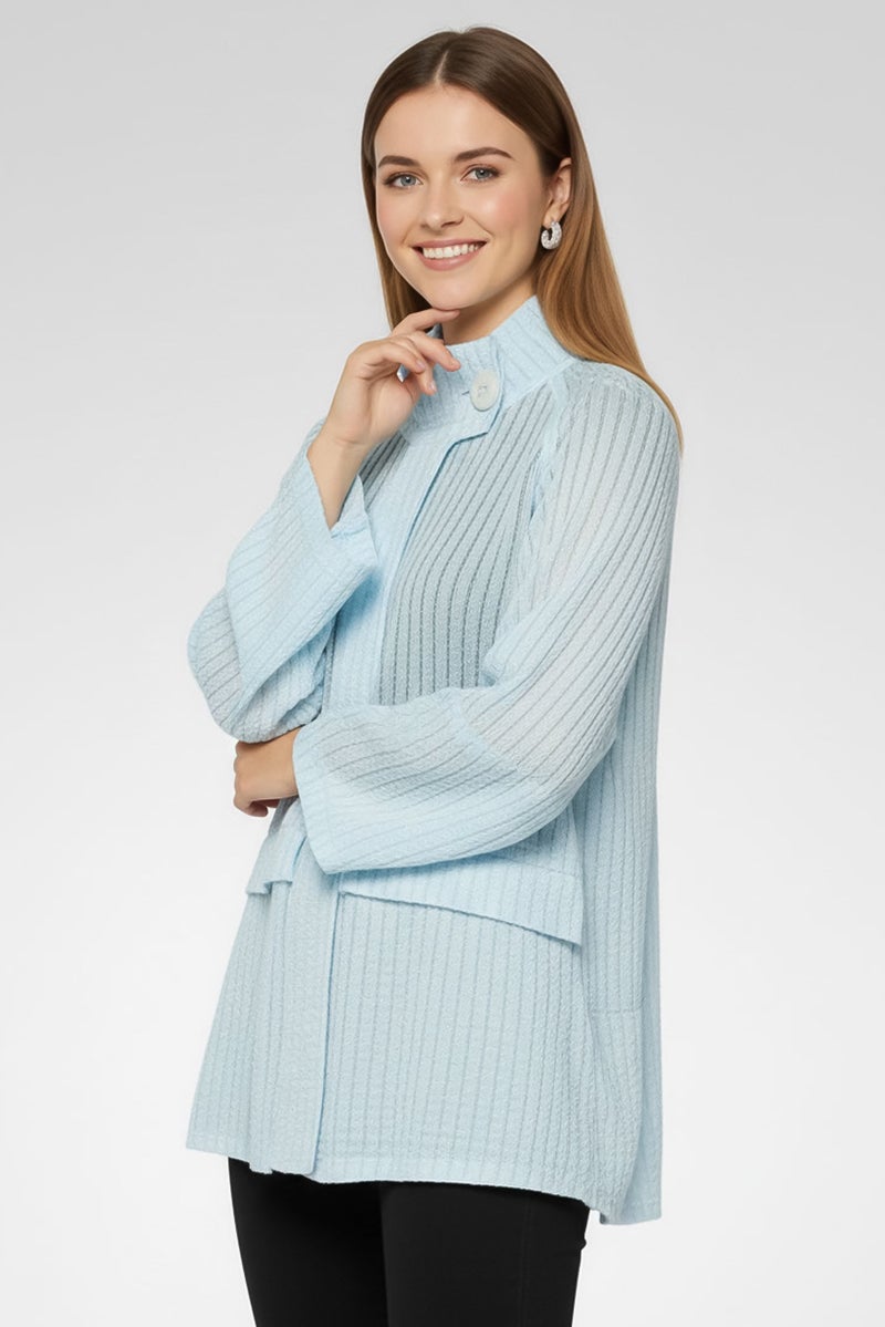 armani Emporio Armani Women Spread Collar Long Sleeves Textured Blouse, Light Blue - Image 1