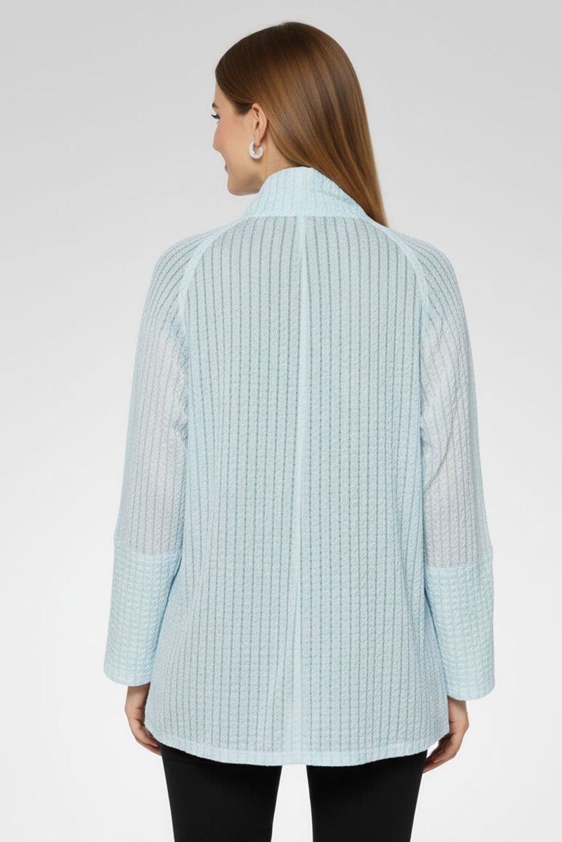 armani Emporio Armani Women Spread Collar Long Sleeves Textured Blouse, Light Blue - Image 4