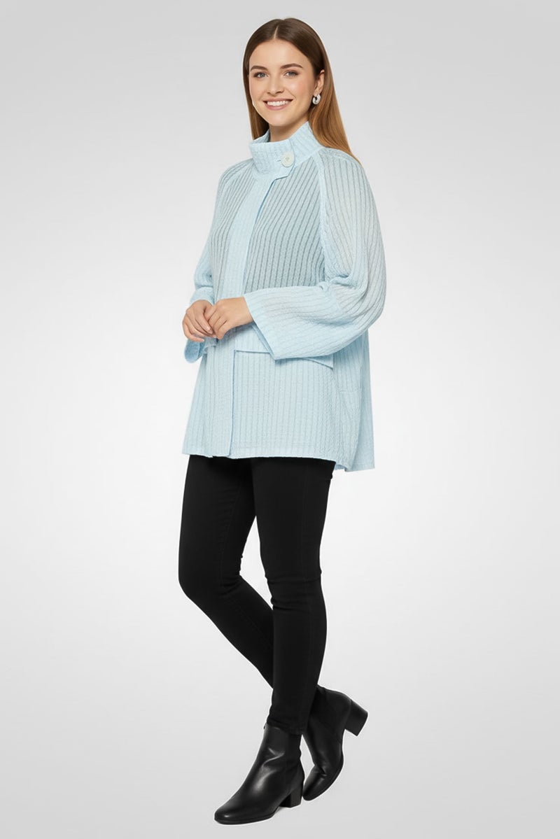 armani Emporio Armani Women Spread Collar Long Sleeves Textured Blouse, Light Blue - Image 2