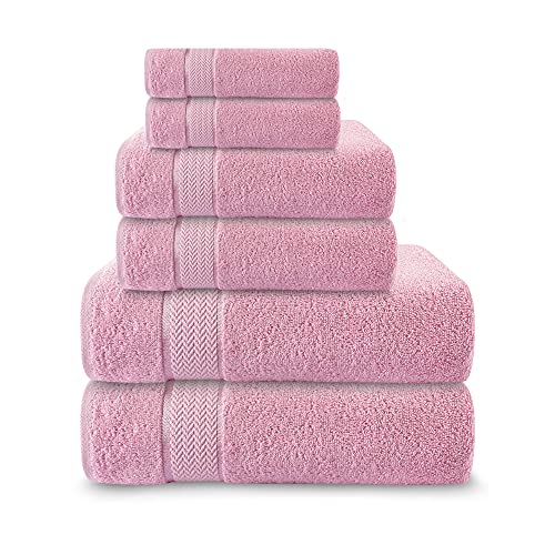 CRAFTBERRY Luxury Cotton Bath Towel Set - 6 Piece - Pink - 100% Cotton - Quick Dry, Absorbent, Plush, Soft - Home, Hotel, Pool, Shower Towels - Image 1