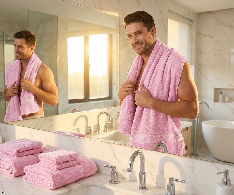 CRAFTBERRY Luxury Cotton Bath Towel Set - 6 Piece - Pink - 100% Cotton - Quick Dry, Absorbent, Plush, Soft - Home, Hotel, Pool, Shower Towels - Image 4