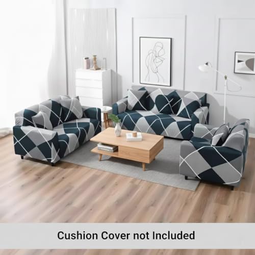 B BESTILO Blue Rhombus Sofa Cover 3 Seater Fully Covered | Universal 360° Anti-Slip Stretchable 3Seater Sofa Slipcover | Elastic Sofa Set Imported Slipcover Protector (Triple Seater, Blue) - Image 2