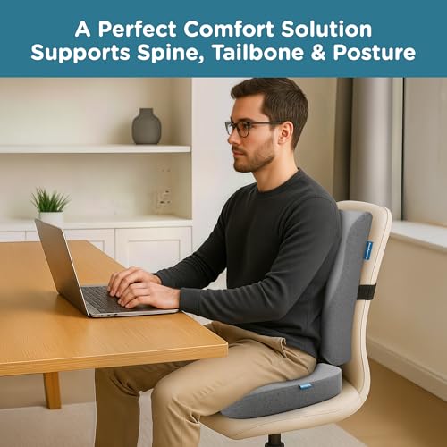 ComfyHug Coccyx Seat Cushion & Back Support Cushion for Office Chair Combo – Memory Foam Chair Pad & Lumbar Support for Tailbone, Sciatica & Back Pain Relief, Office, Car & Home Use (Grey) - Image 5