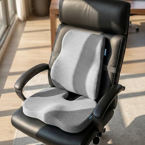 ComfyHug Coccyx Seat Cushion & Back Support Cushion for Office Chair Combo – Memory Foam Chair Pad & Lumbar Support for Tailbone, Sciatica & Back Pain Relief, Office, Car & Home Use (Grey) - Image 3