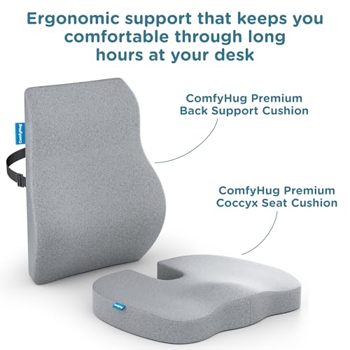 ComfyHug Coccyx Seat Cushion & Back Support Cushion for Office Chair Combo – Memory Foam Chair Pad & Lumbar Support for Tailbone, Sciatica & Back Pain Relief, Office, Car & Home Use (Grey) - Image 2