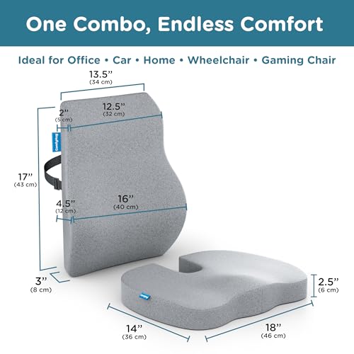 ComfyHug Coccyx Seat Cushion & Back Support Cushion for Office Chair Combo – Memory Foam Chair Pad & Lumbar Support for Tailbone, Sciatica & Back Pain Relief, Office, Car & Home Use (Grey) - Image 4