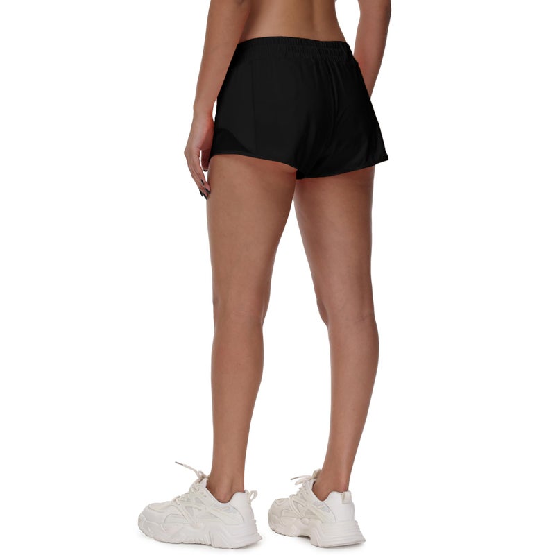MCEDAR Women's Running Shorts Low Waisted 2.5"ï¼ŒLightweight Active Workout Quick Dry Gym Athletic Sports Shorts Zip Pocket Black,8/M - Image 2