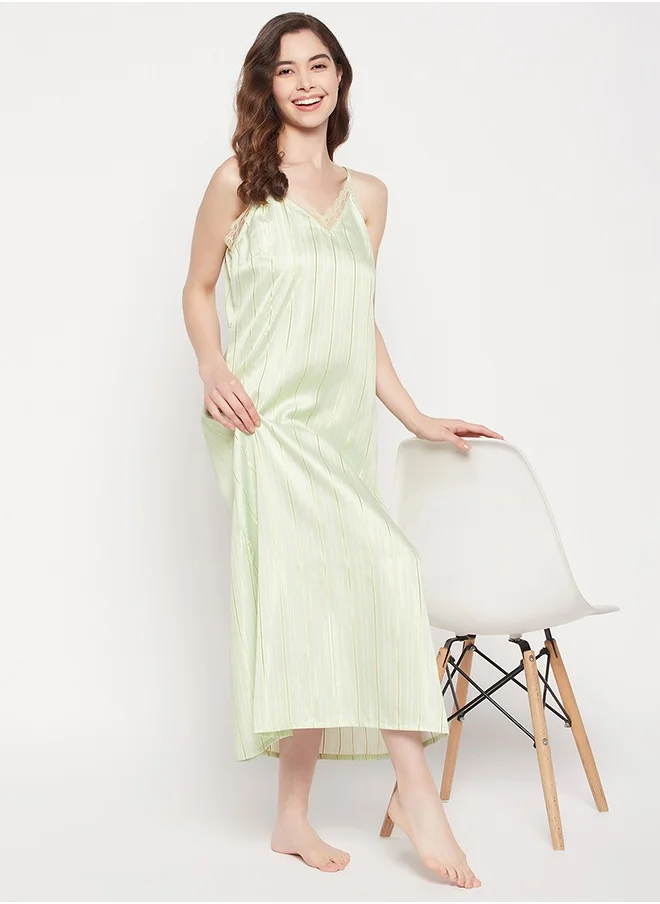 Clovia Clovia Chic Basic Long Night Dress & Pretty Florals Robe in Mint Green - Satin