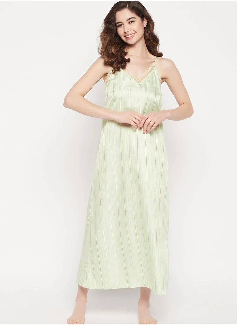 Clovia Chic Basic Long Nighty & Pretty Florals Robe in Mint Green - Satin