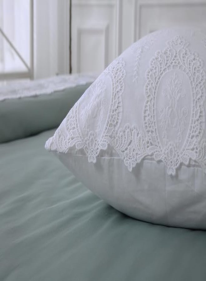 Meaning4 2-Pack White Battenburg Lace Pillow Shams Hollowed Out Lace Pillowcases French Luxury Elegant Look 100% Cotton Queen Size - Image 2