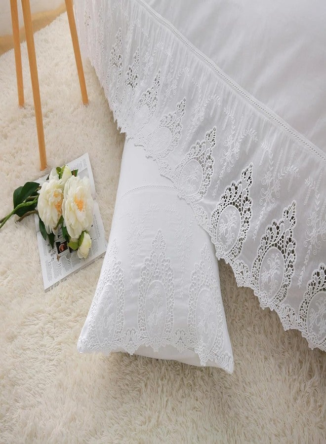 Meaning4 2-Pack White Battenburg Lace Pillow Shams Hollowed Out Lace Pillowcases French Luxury Elegant Look 100% Cotton Queen Size - Image 3