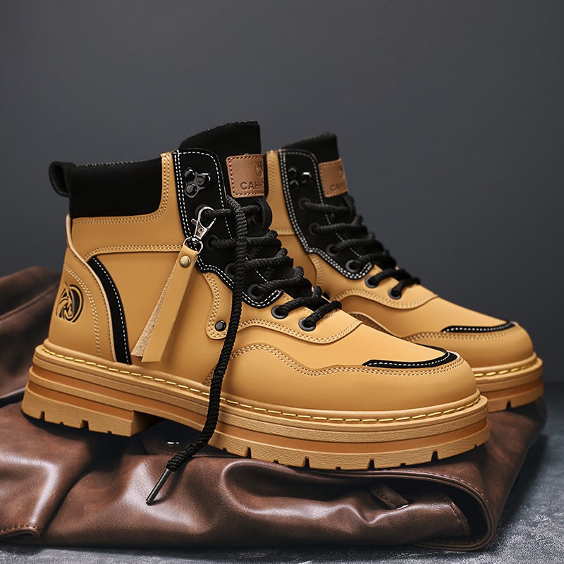 Martin Boots Men'S High-Top British Style Tooling Rhubarb Boots Men'S Fleece-Lined Cotton Shoes Thick Sole Outdoor Leather Boots - Image 5