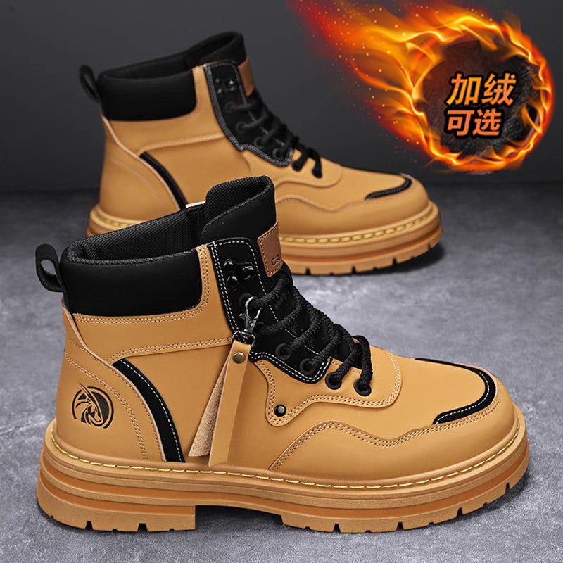 Martin Boots Men'S High-Top British Style Tooling Rhubarb Boots Men'S Fleece-Lined Cotton Shoes Thick Sole Outdoor Leather Boots - Image 2