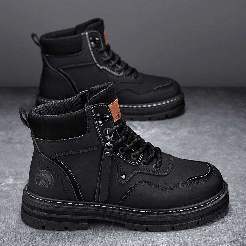 Martin Boots Men'S High-Top British Style Tooling Rhubarb Boots Men'S Fleece-Lined Cotton Shoes Thick Sole Outdoor Leather Boots - Image 4
