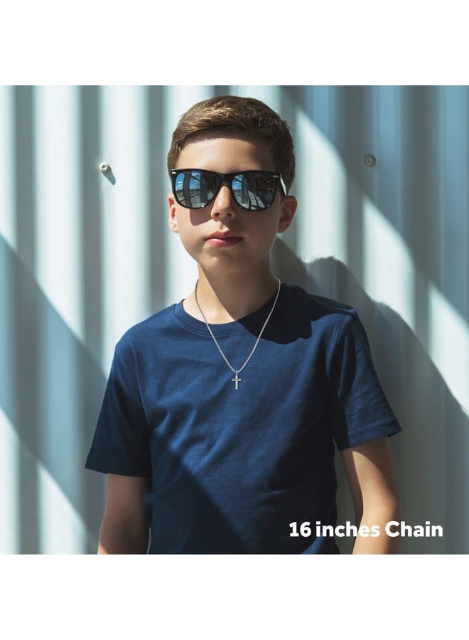 REVEMCN Black Gold Silver Cross Necklace for Boys Stainless Steel Mens Cross Pendant Chain Necklace for Men Women Religious Jewelry Gifts for Boys Girls Chain 16-24 Inches (16 inches, Silver - 1.2'' × - Image 2