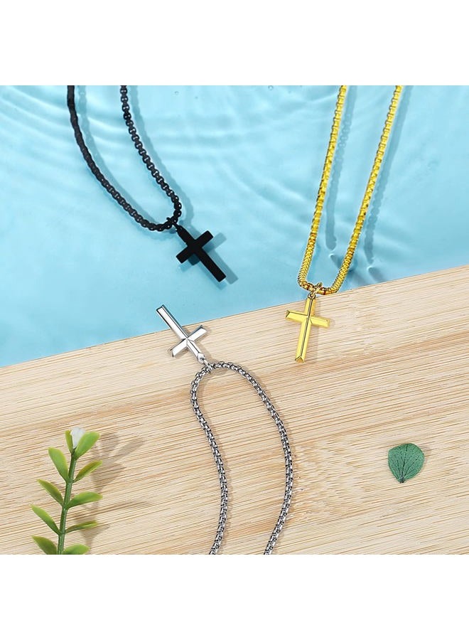 REVEMCN Black Gold Silver Cross Necklace for Boys Stainless Steel Mens Cross Pendant Chain Necklace for Men Women Religious Jewelry Gifts for Boys Girls Chain 16-24 Inches (16 inches, Silver - 1.2'' × - Image 5