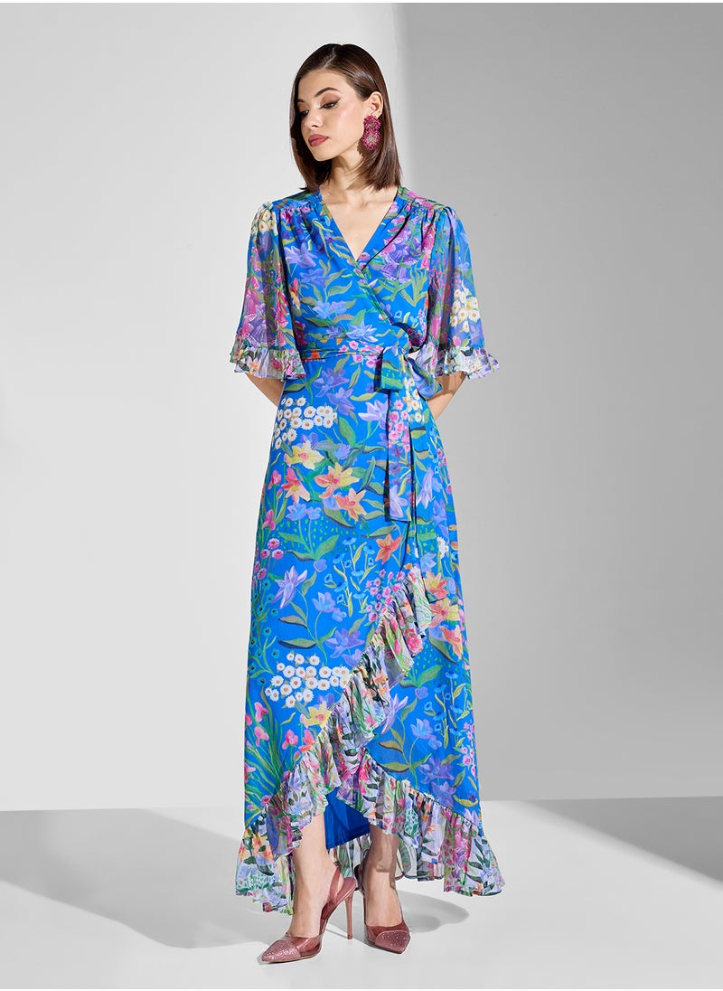 Hope & Ivy - Mixed Print Frill Hem Maxi Wrap Dress - Image 1