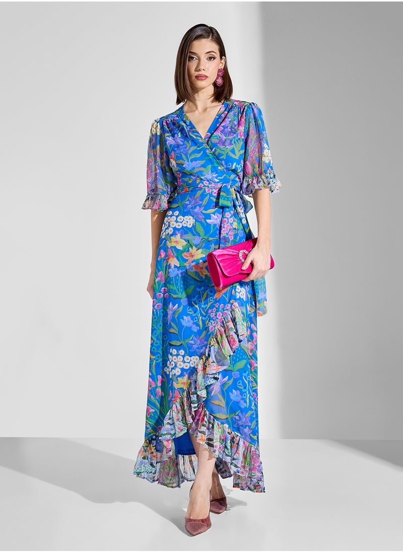 Hope & Ivy - Mixed Print Frill Hem Maxi Wrap Dress - Image 1