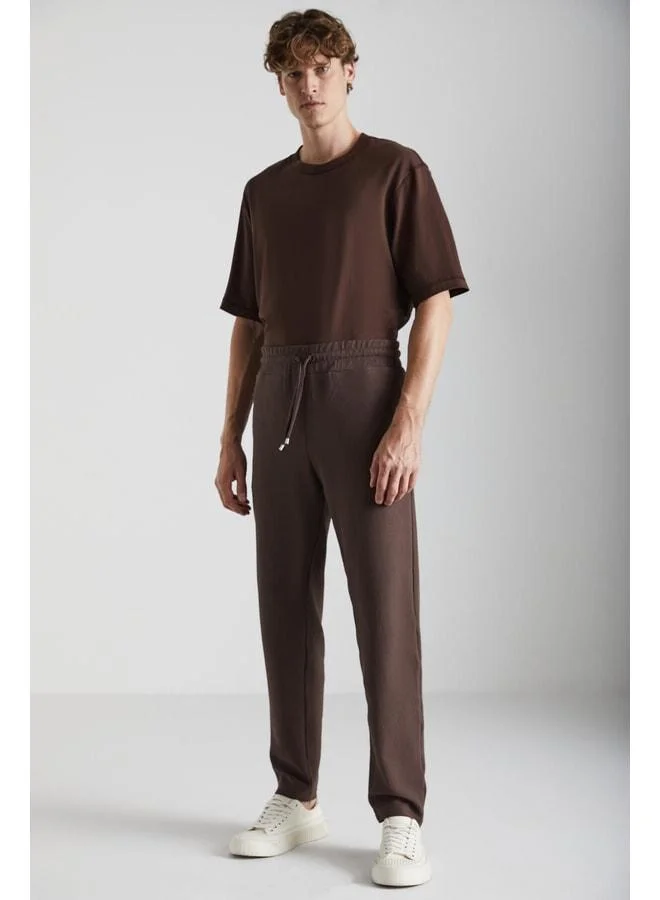 Grimelange Berthola Men's Patterned Fabric Regular Fit 3-Ply Inside Organic Cotton Dark Coffee Sweatpants.