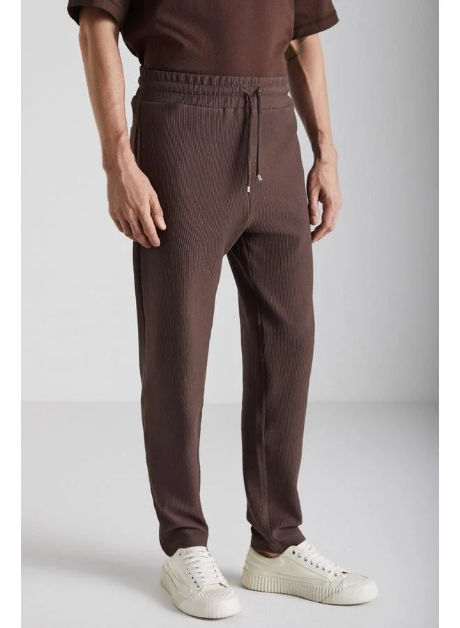Grimelange Berthola Men's Patterned Fabric Regular Fit 3-Ply Inside Organic Cotton Dark Coffee Sweatpants.